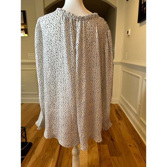 Carolina Belle White Black Dots Ruffle Neck Blouse Plus 2X - Picture 7 of 9